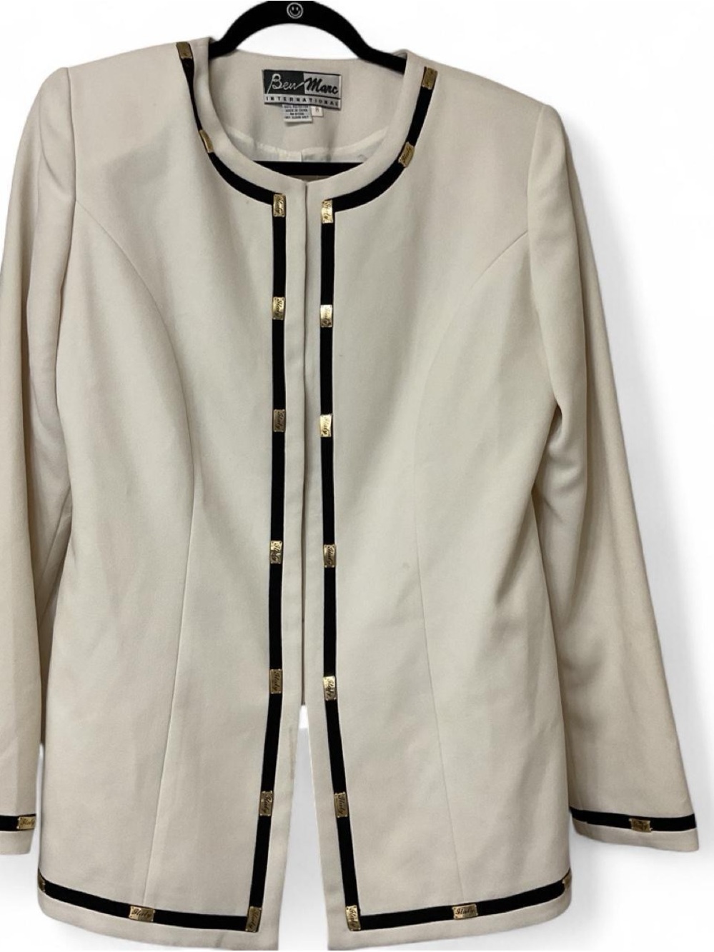 Beau Mac Cream Open-Front Blazer with Black Trim